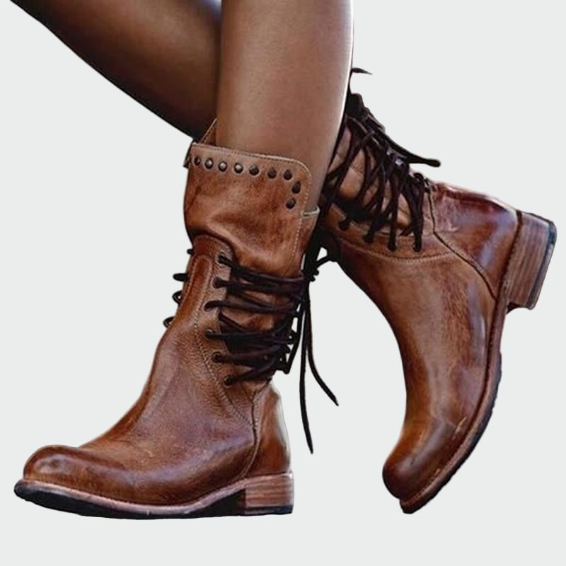Ana | Botines De Piel Gris Con Cordones Y TacónPulidoMarta