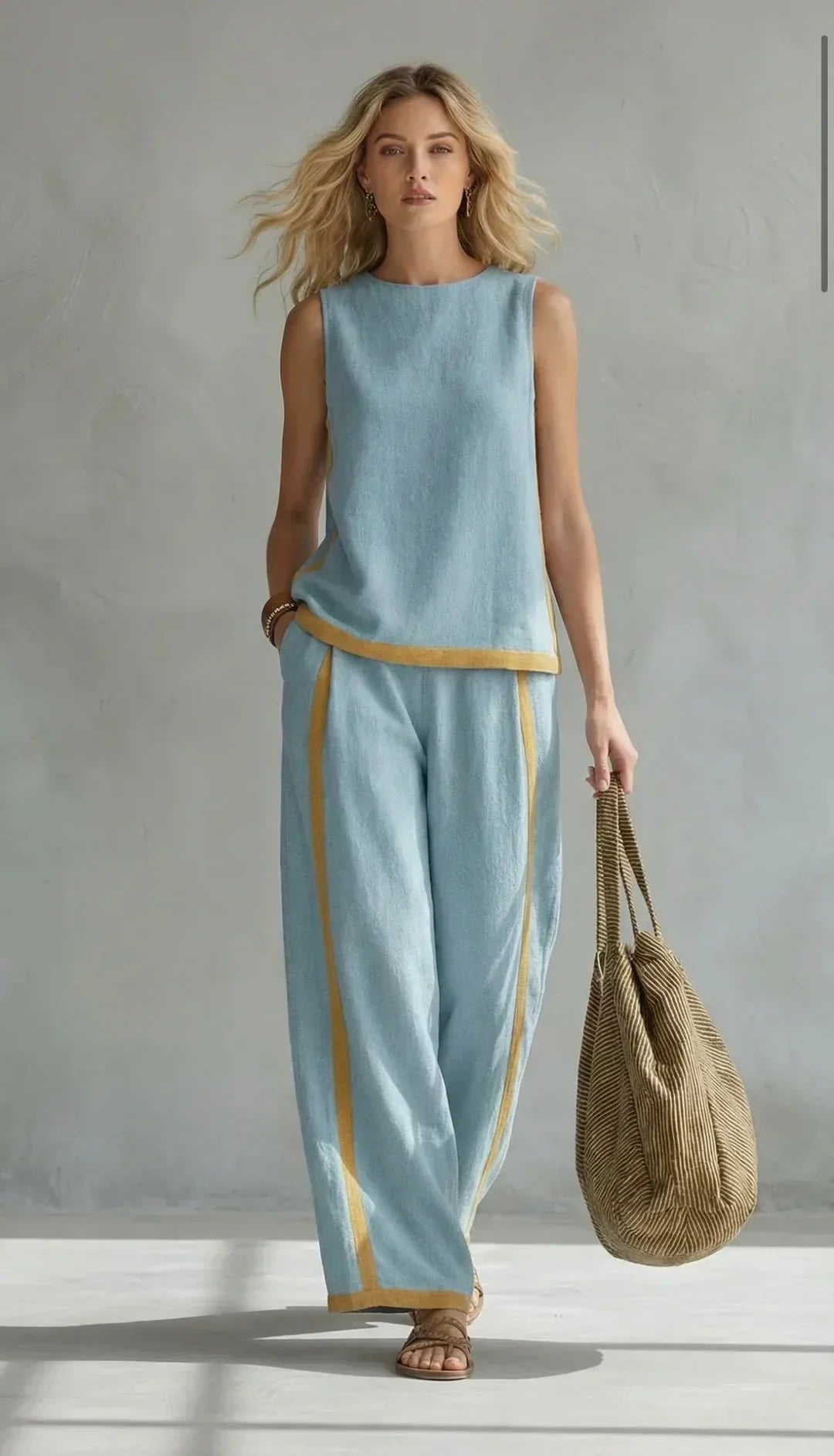 Ursula – Conjunto de chaleco y pantalón chic-descontracturado con acabados bicolores