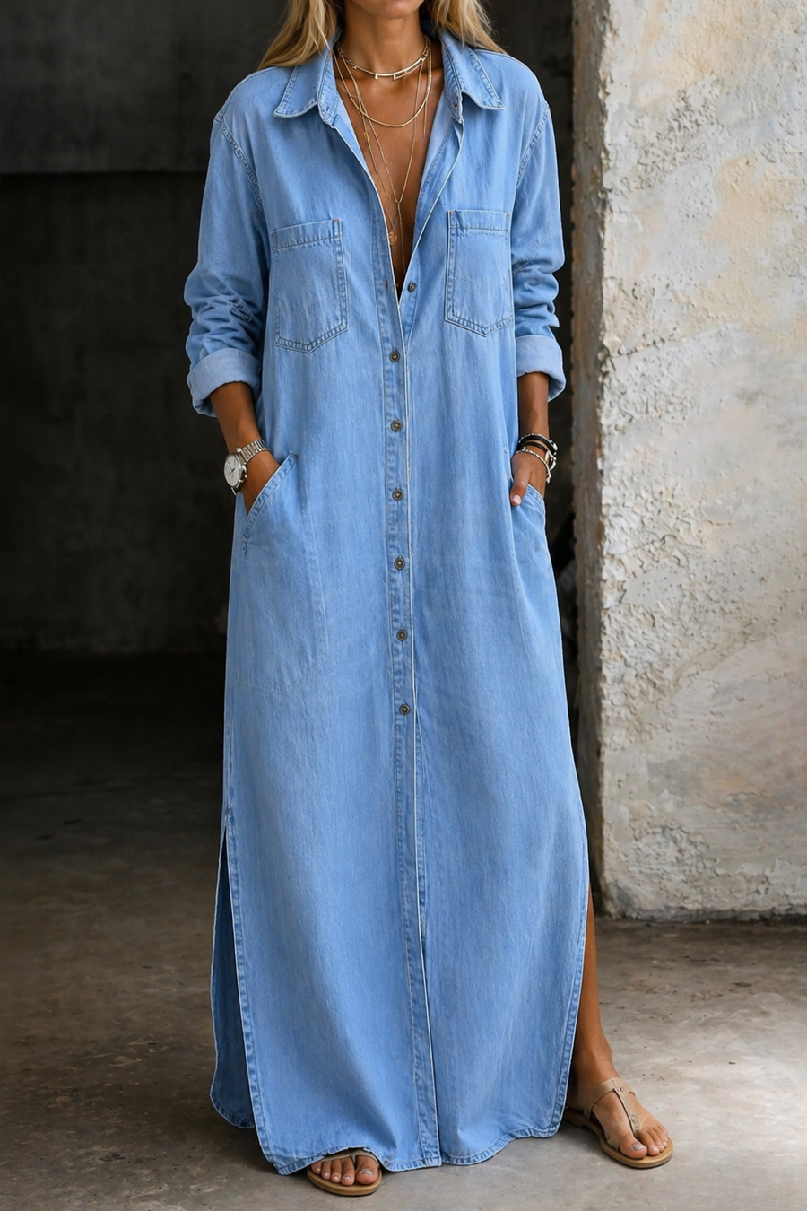 Maura | Vestido tipo chemisier en denim con botones frontales