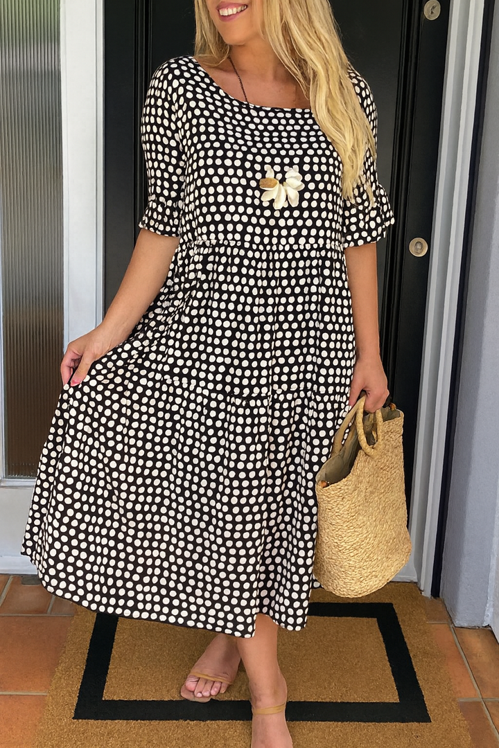 IRIS | VESTIDO MIDI SABLE DE MANGA CORTA