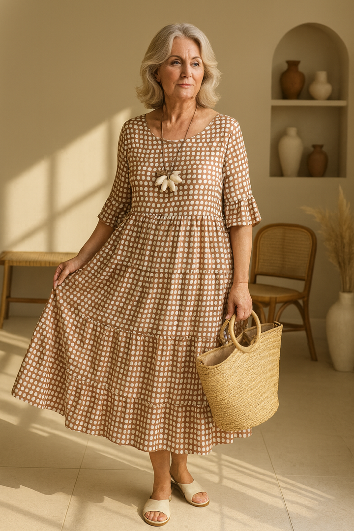 IRIS | VESTIDO MIDI SABLE DE MANGA CORTA