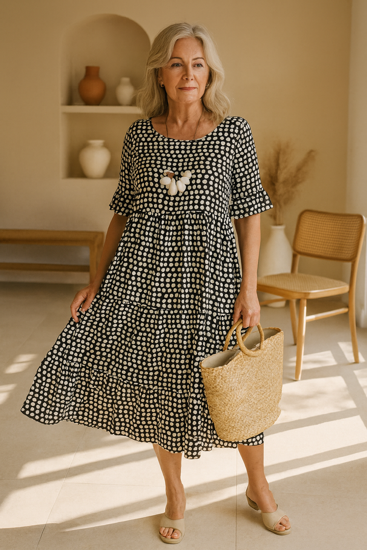 IRIS | VESTIDO MIDI SABLE DE MANGA CORTA