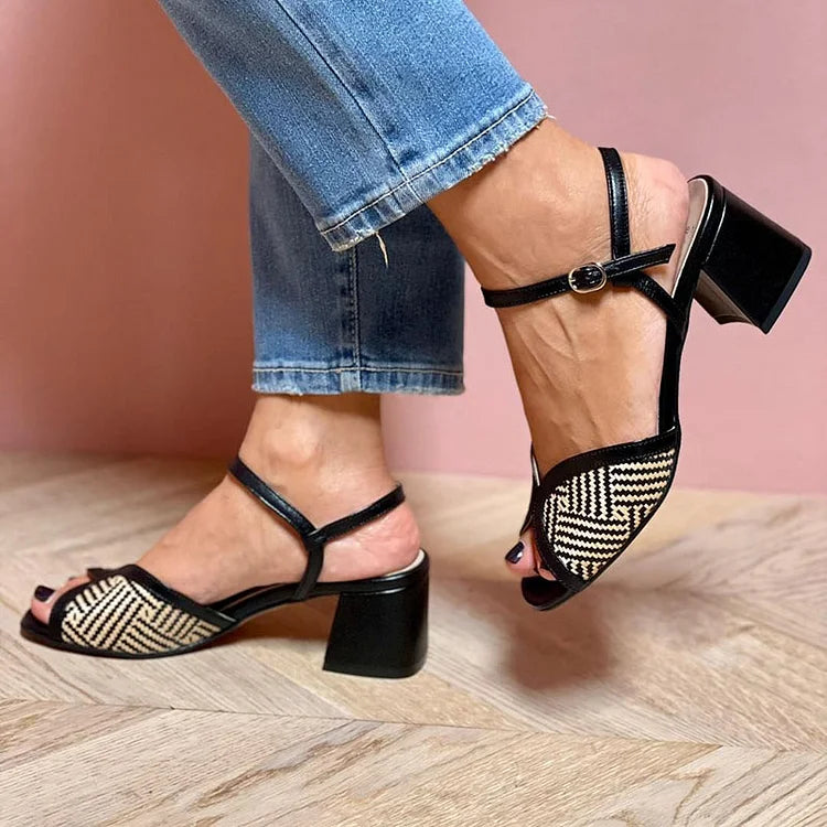 SANDALIAS DE TELA TRAMADA CON TACÓN ANCHO