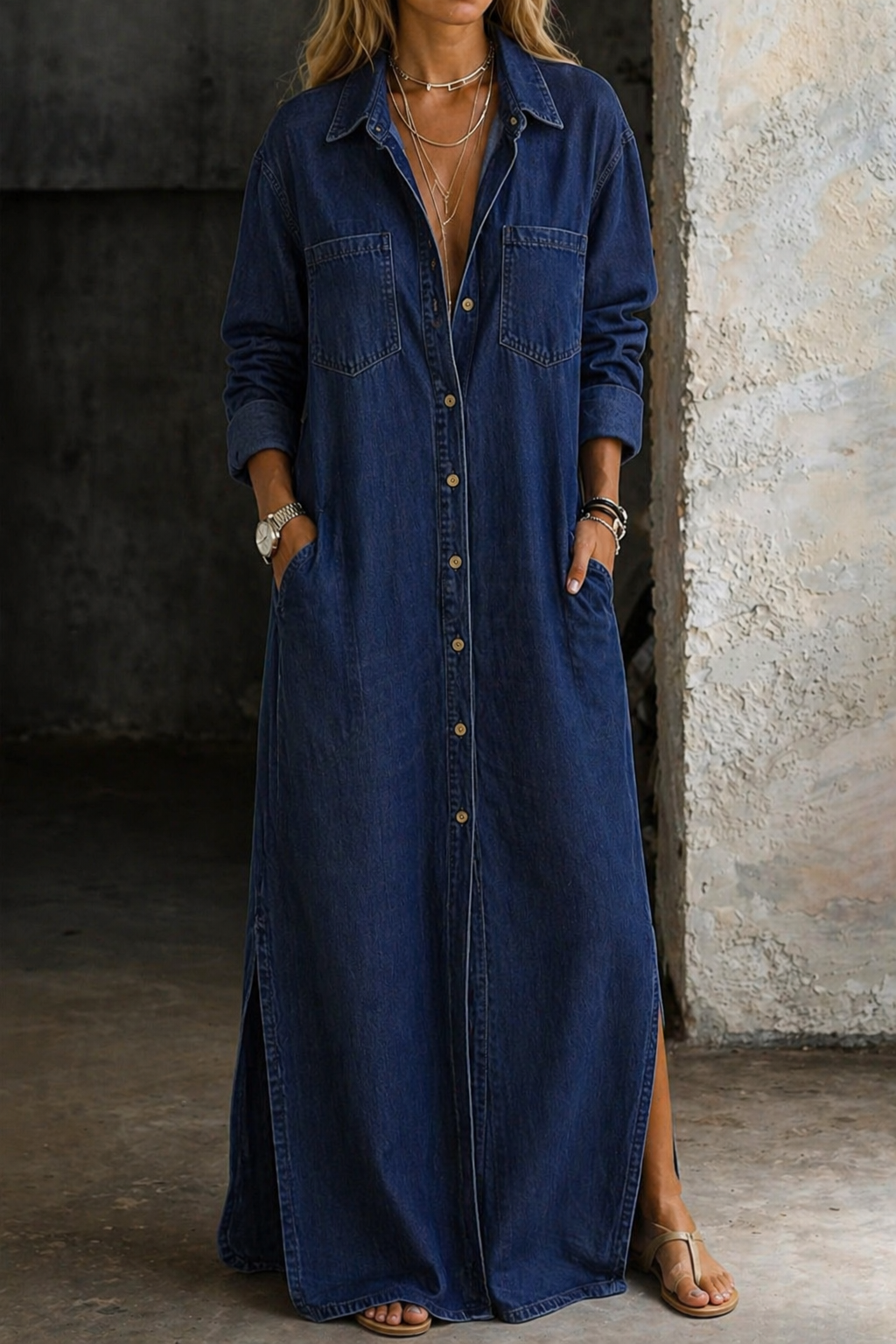 Maura | Vestido tipo chemisier en denim con botones frontales