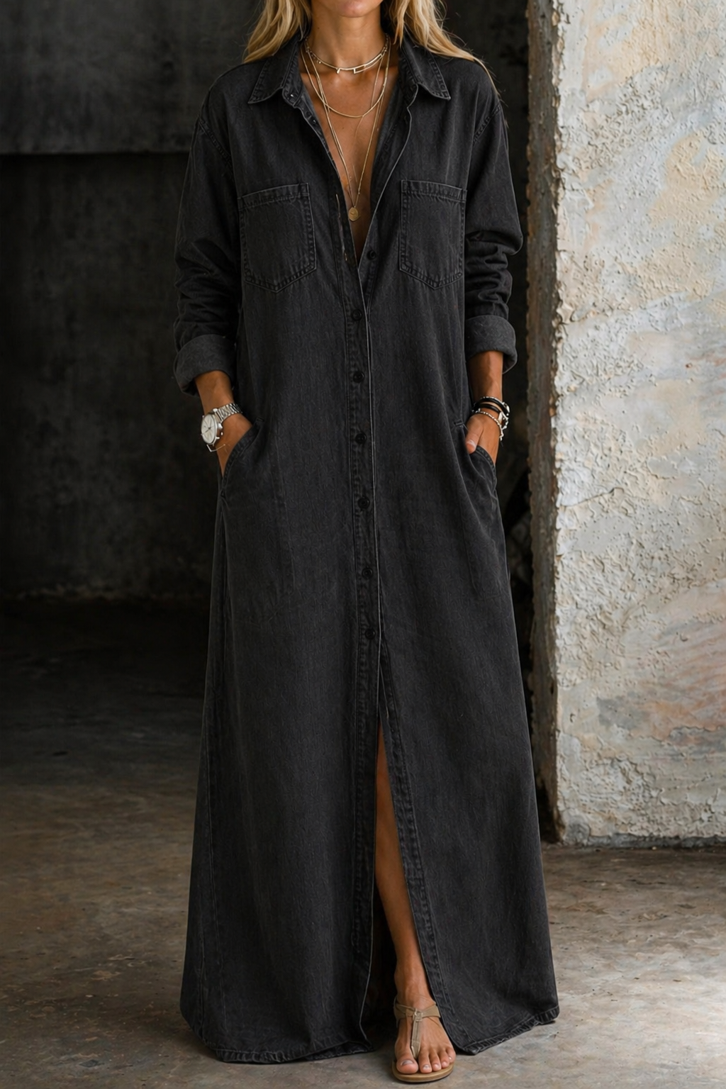 Maura | Vestido tipo chemisier en denim con botones frontales