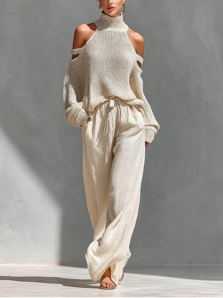CONJUNTO DE PUNTO CON TOP DE HOMBROS DESCUBIERTOS