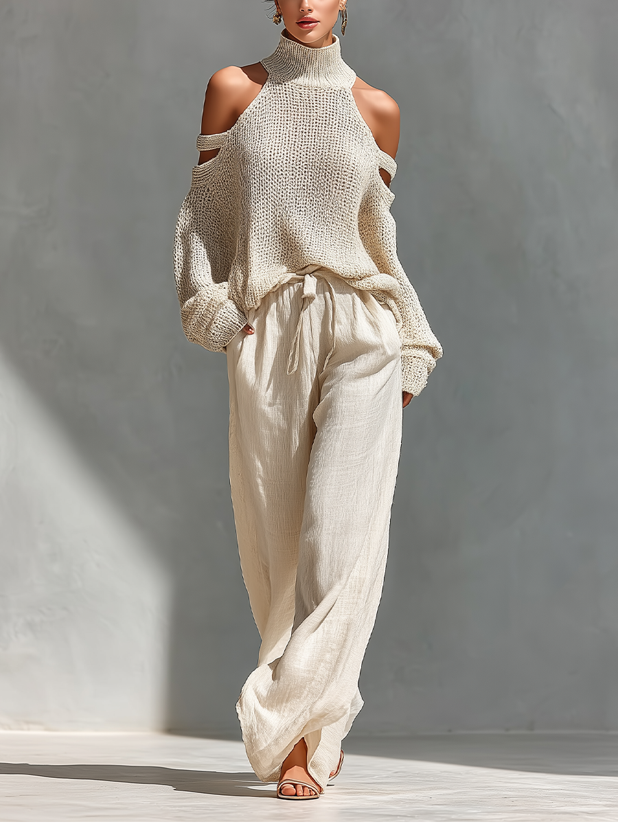 CONJUNTO DE PUNTO CON TOP DE HOMBROS DESCUBIERTOS