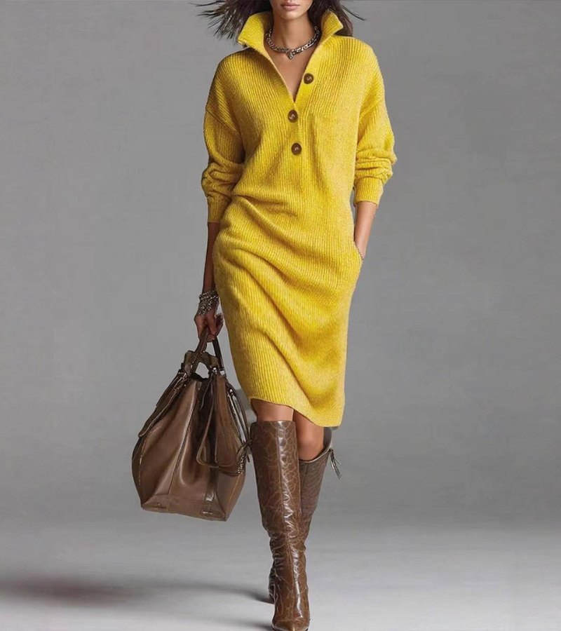 Damaris | Vestido Amarillo Tierra Cálido, Elegante y Cómodo