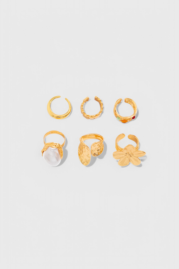 Anillo Abierto en Forma de Flor Líquida de Perla