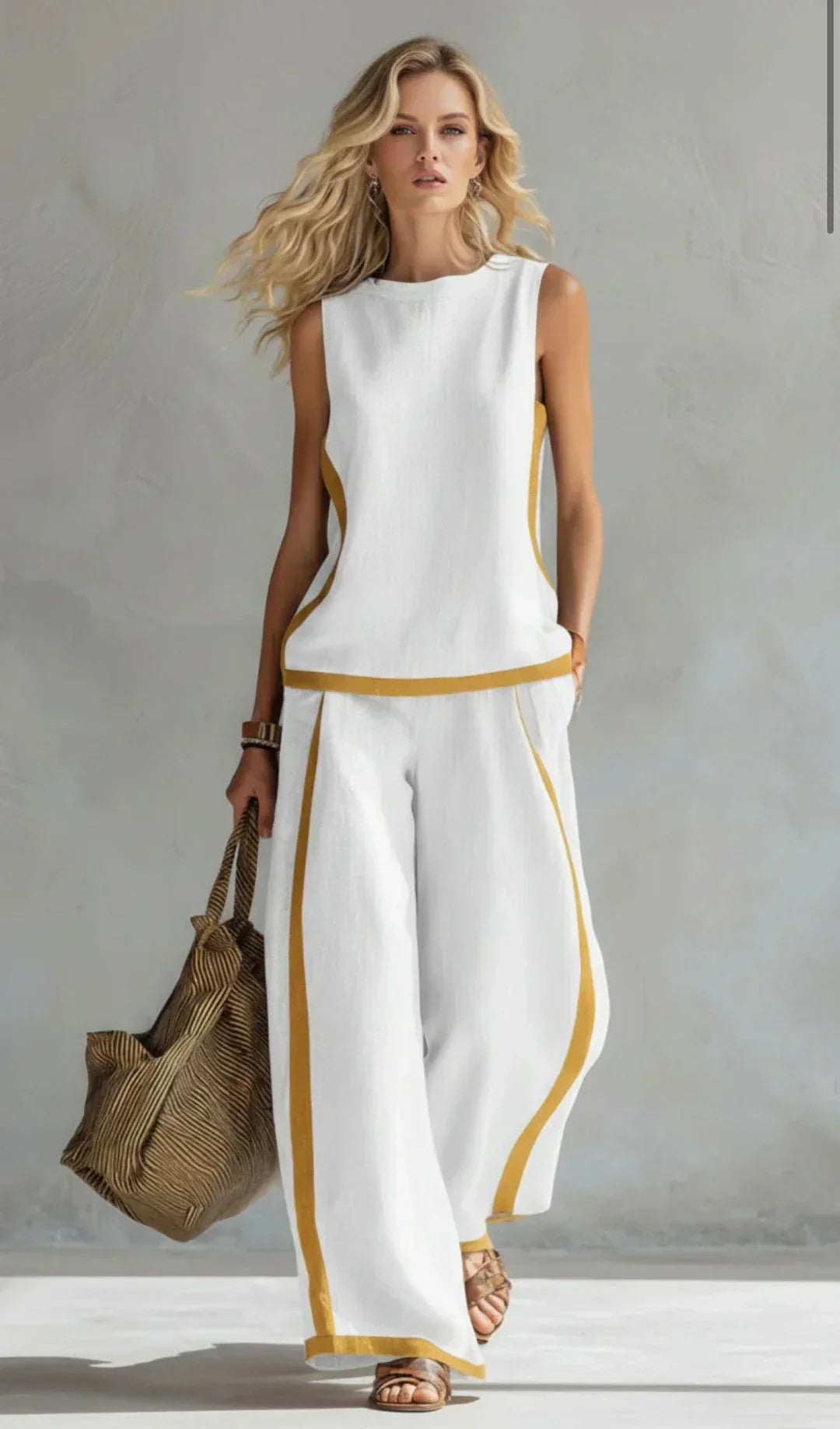Ursula – Conjunto de chaleco y pantalón chic-descontracturado con acabados bicolores