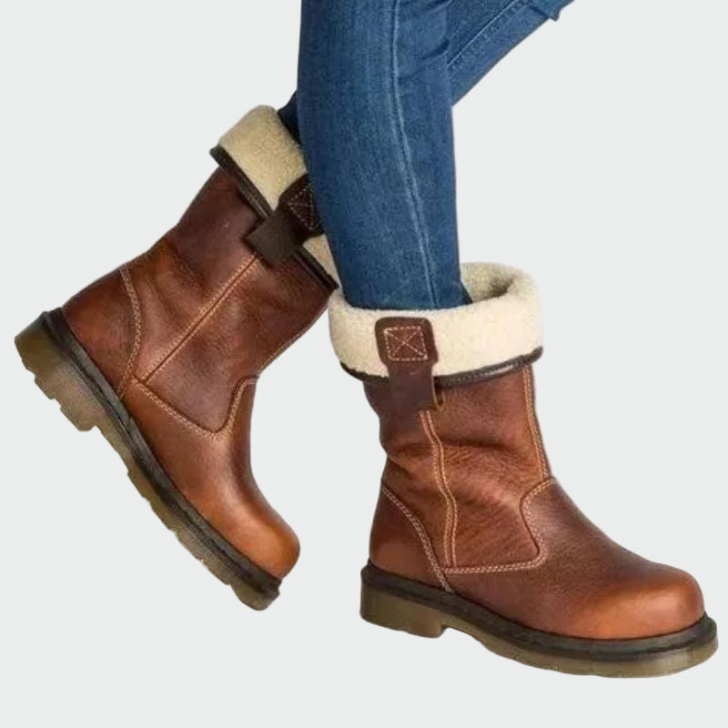 Rosa | Botas Invierno De Cuero Rústico Con Forro Peludo