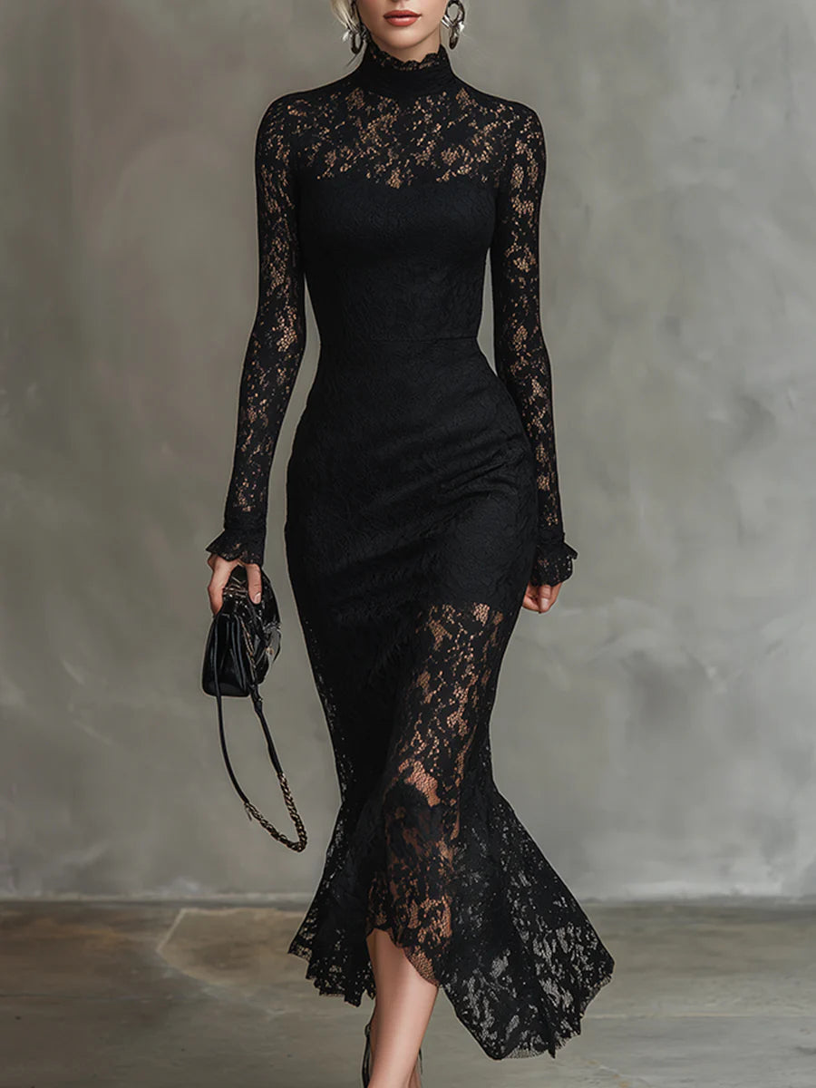Veronika | Vestido Maxilargo de Encaje Negro