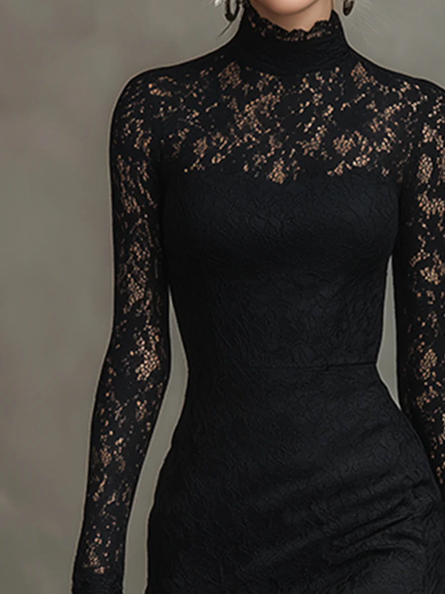 Veronika | Vestido Maxilargo de Encaje Negro