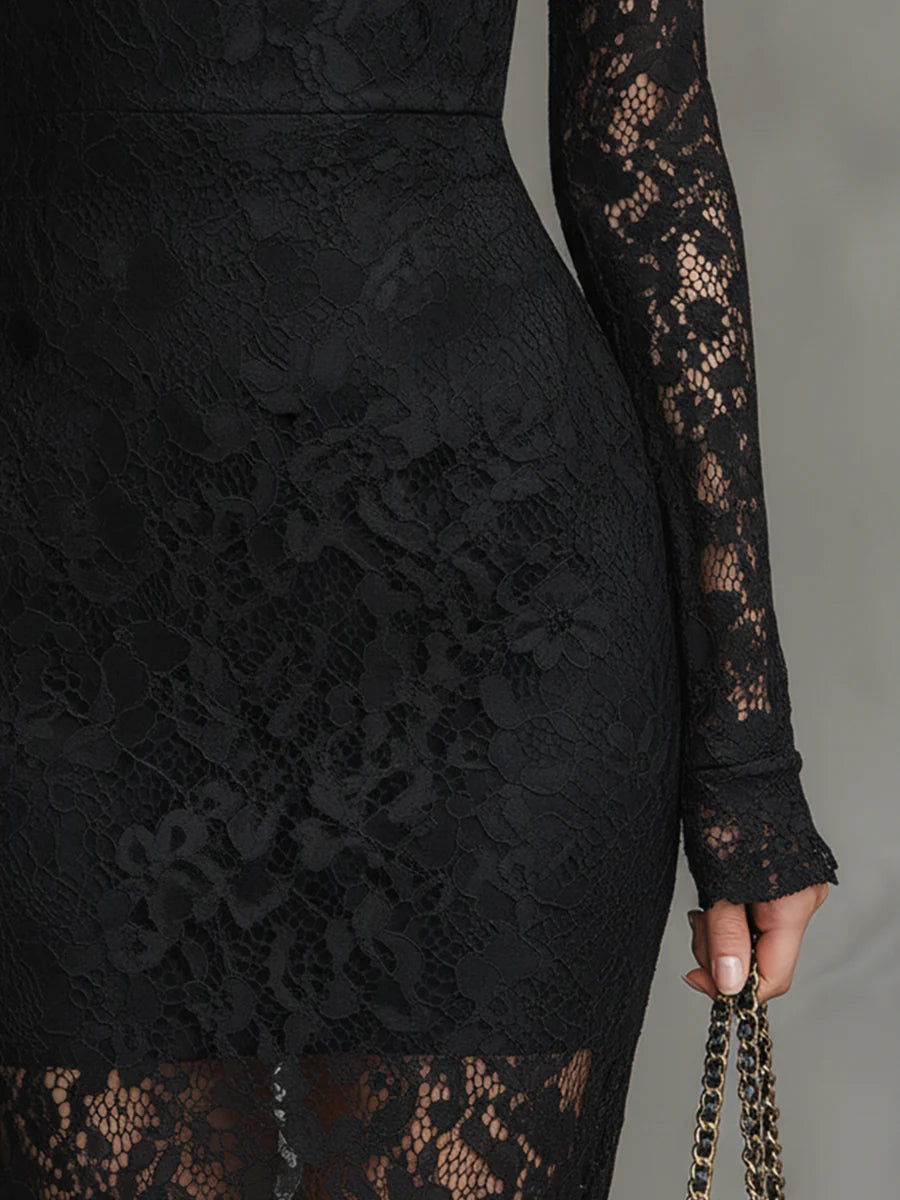 Veronika | Vestido Maxilargo de Encaje Negro