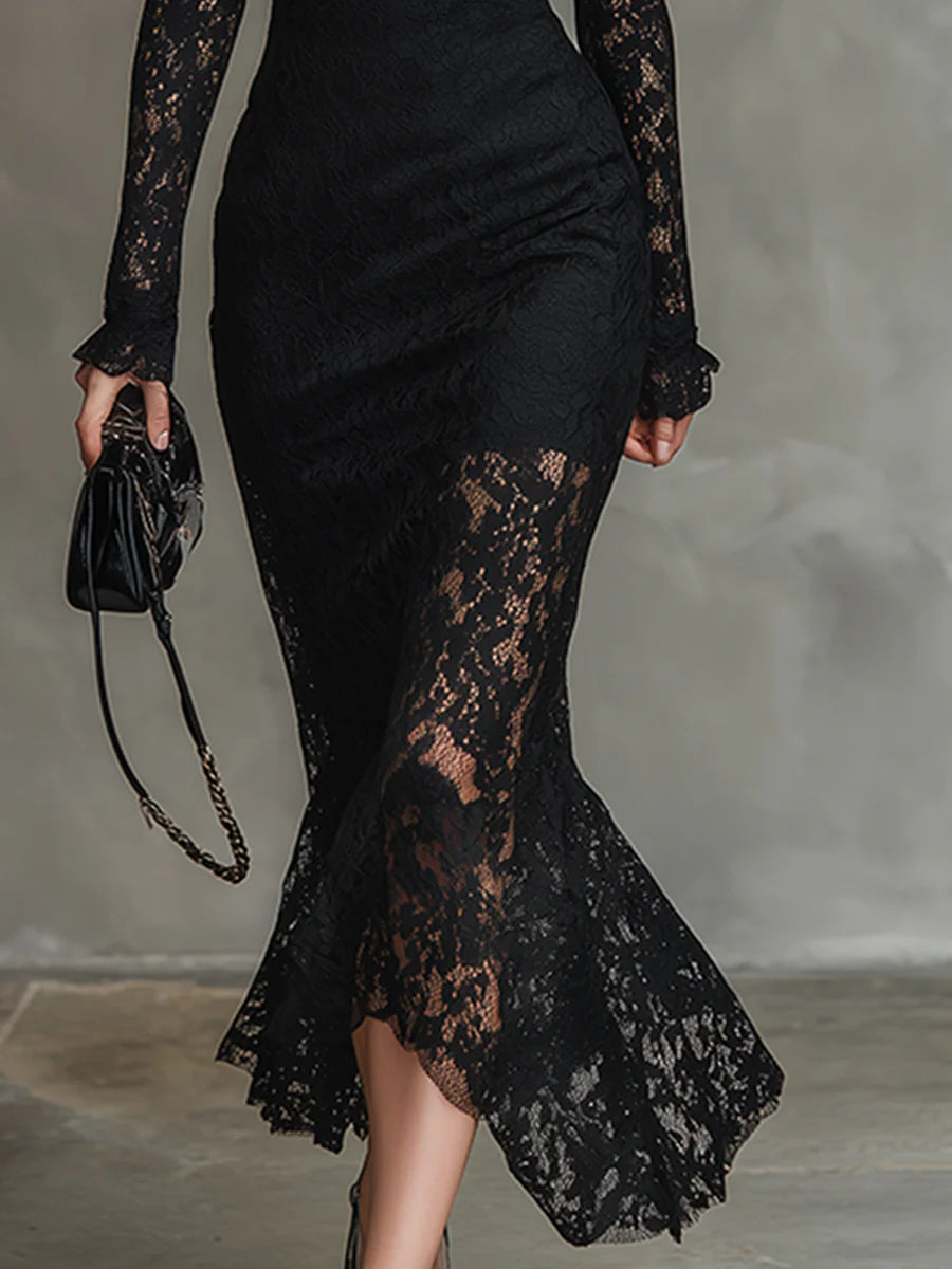 Veronika | Vestido Maxilargo de Encaje Negro
