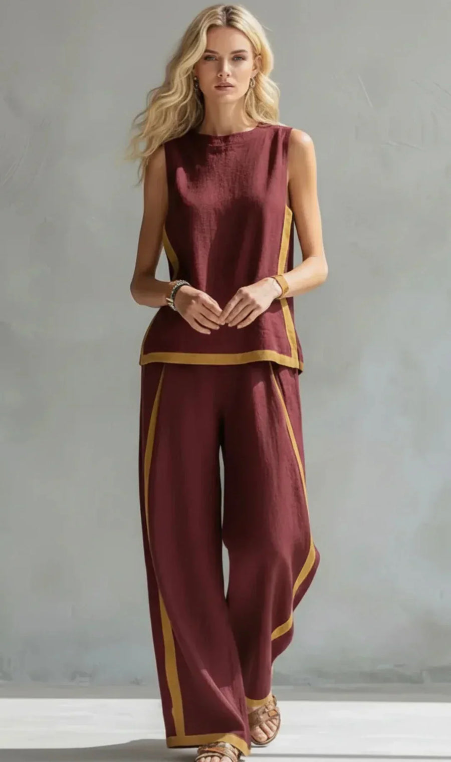 Ursula – Conjunto de chaleco y pantalón chic-descontracturado con acabados bicolores