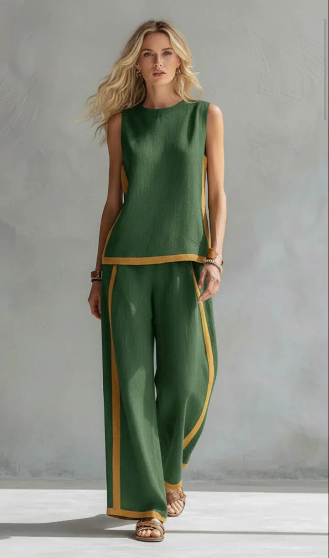 Ursula – Conjunto de chaleco y pantalón chic-descontracturado con acabados bicolores