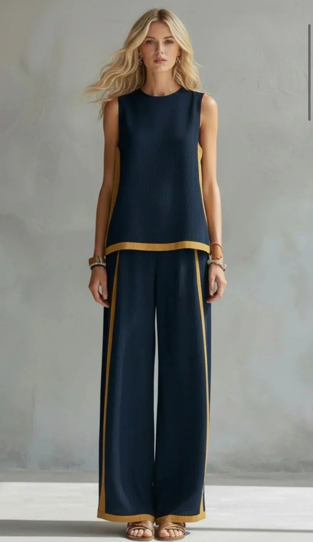 Ursula – Conjunto de chaleco y pantalón chic-descontracturado con acabados bicolores