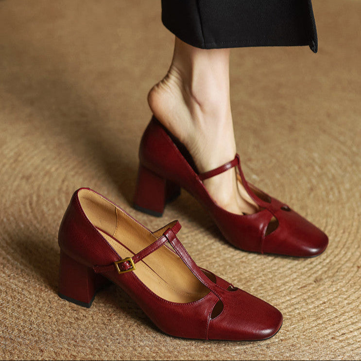 Elora Tacones Altos de Cuero Auténtico