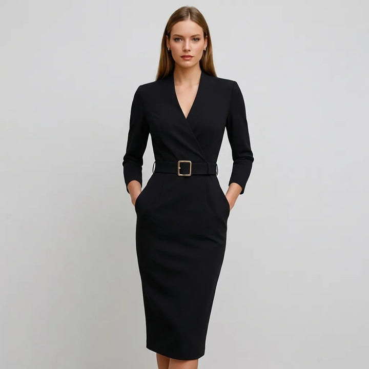 Marina | Vestido negro refinado con cinturón de regalo