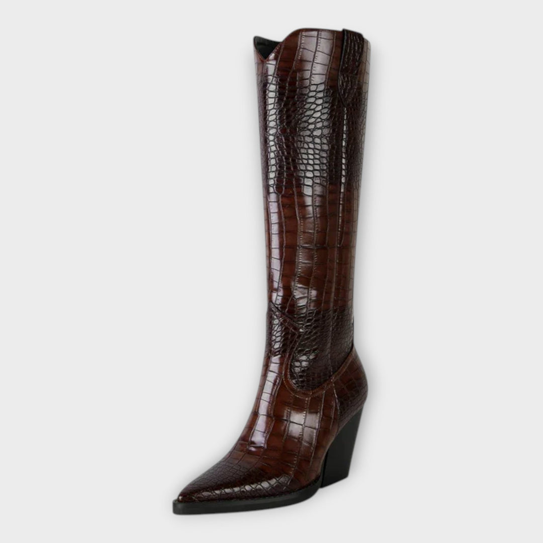 Camila | Botas Con Diseño Croco Y Tacón Elegante Diario
