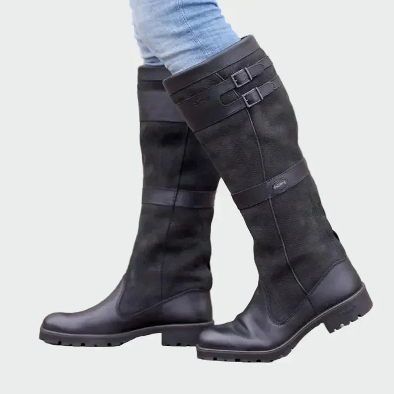 Laura | Botas Altas De Cuero Retro Con Detalles Modernos