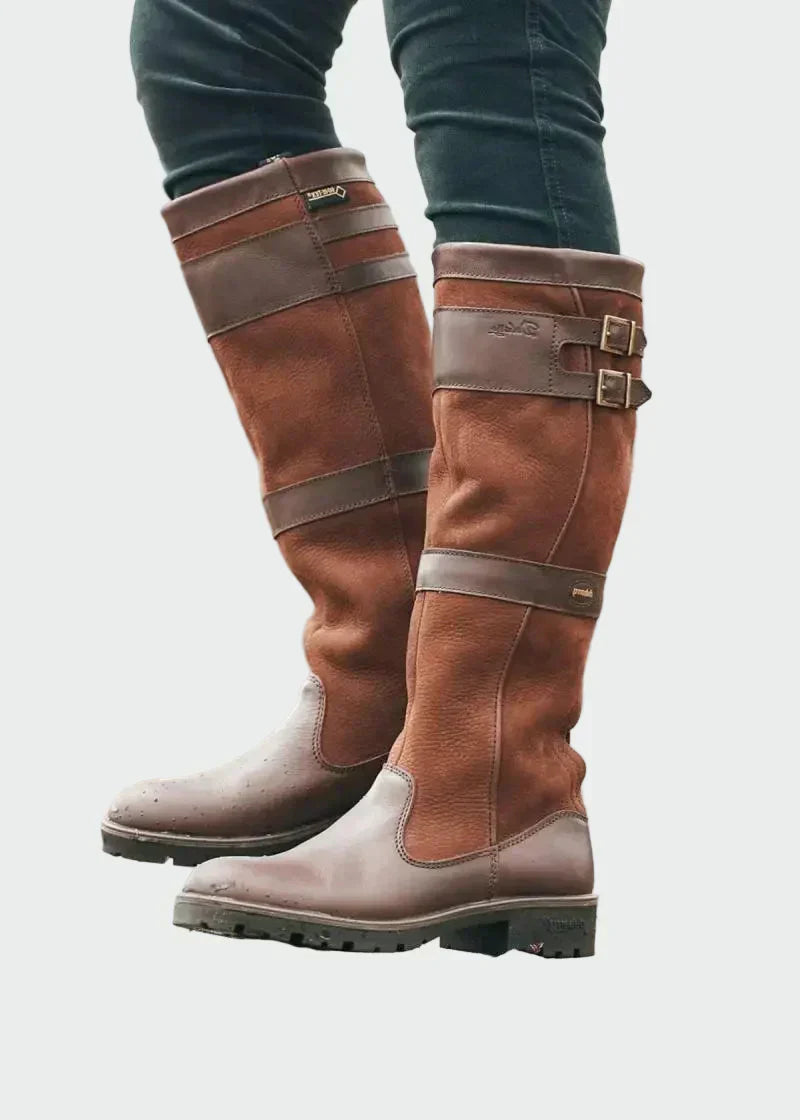 Laura | Botas Altas De Cuero Retro Con Detalles Modernos