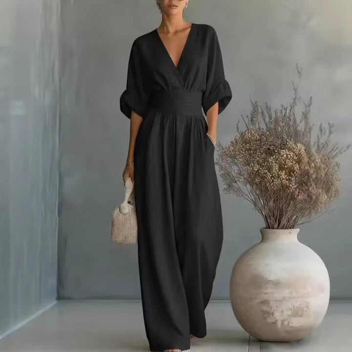 Georgina | Mono Elegante de Pierna Ancha con Escote en V Profundo