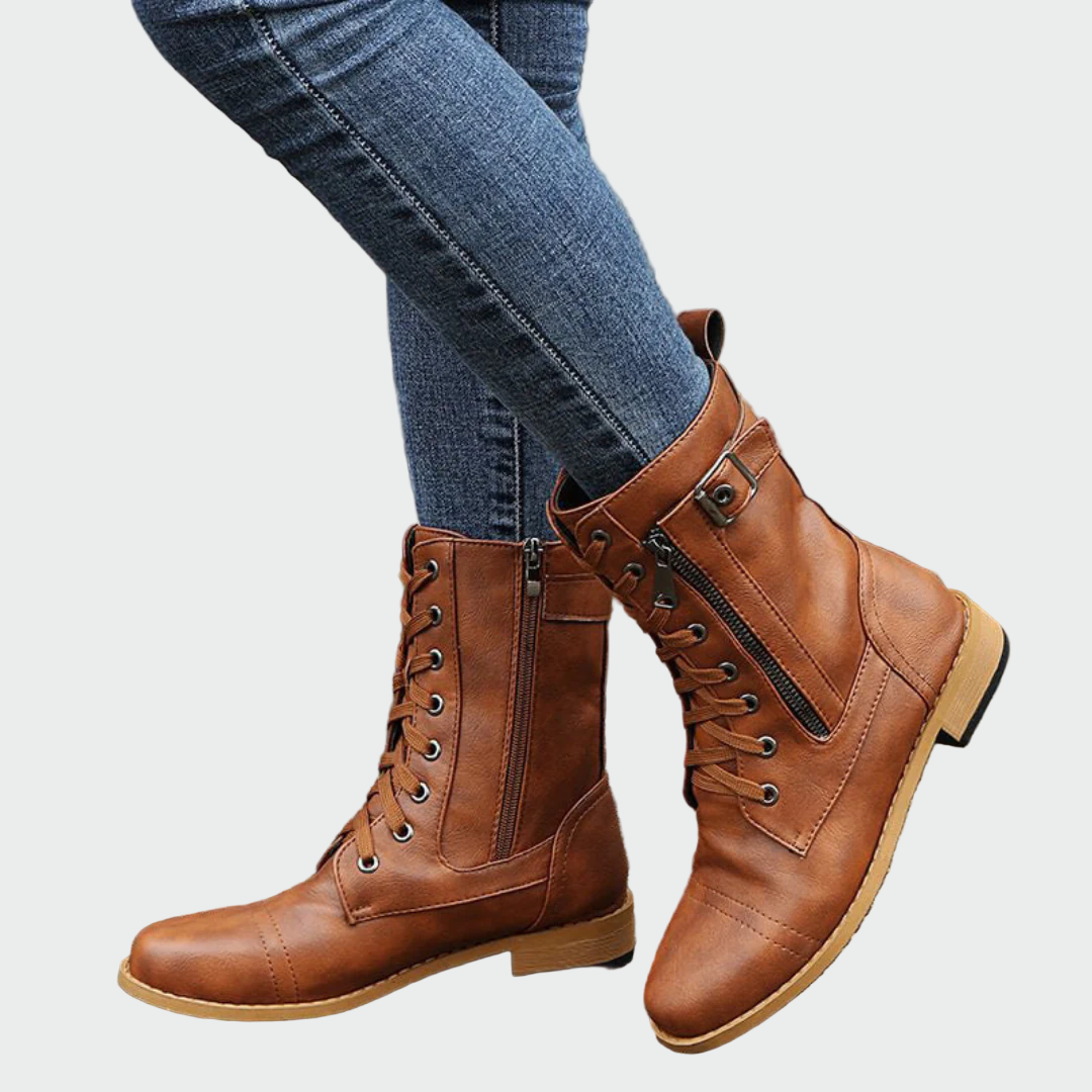 Patricia | Botas Ortopédicas de Cuero Estilo Militar para Mujer