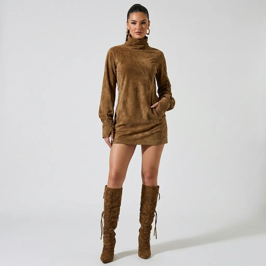 Livia ❘ Vestido mini oversize de ante con cuello alto