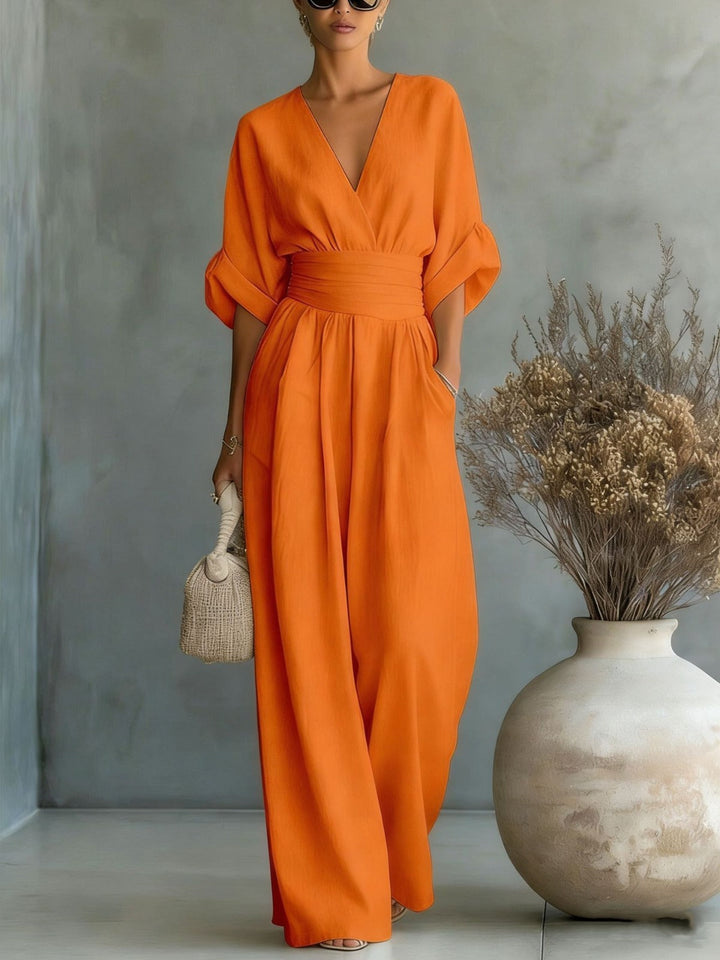 Georgina | Mono Elegante de Pierna Ancha con Escote en V Profundo