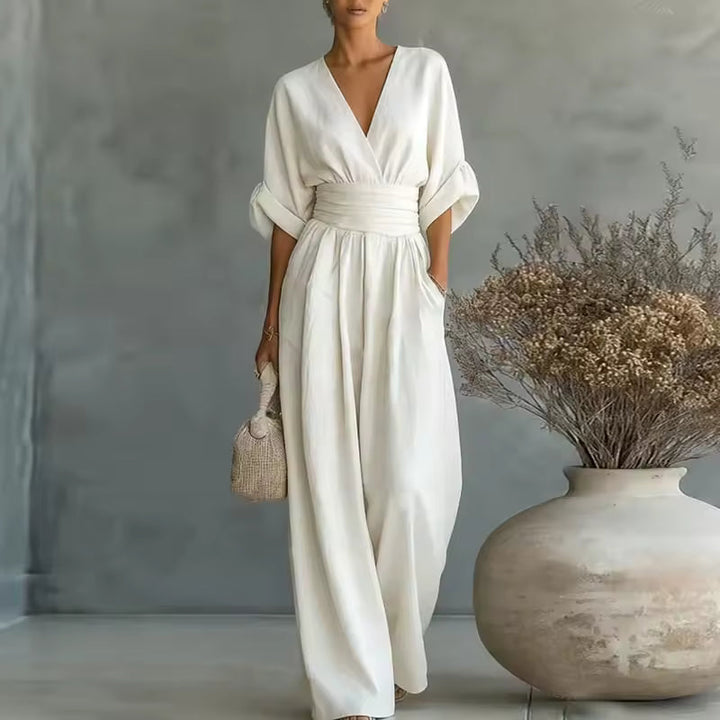 Georgina | Mono Elegante de Pierna Ancha con Escote en V Profundo
